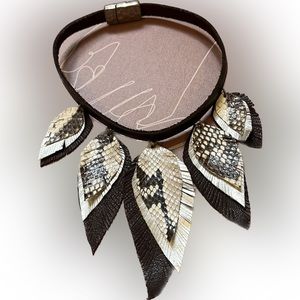 Hand made genuine leather feather necklace